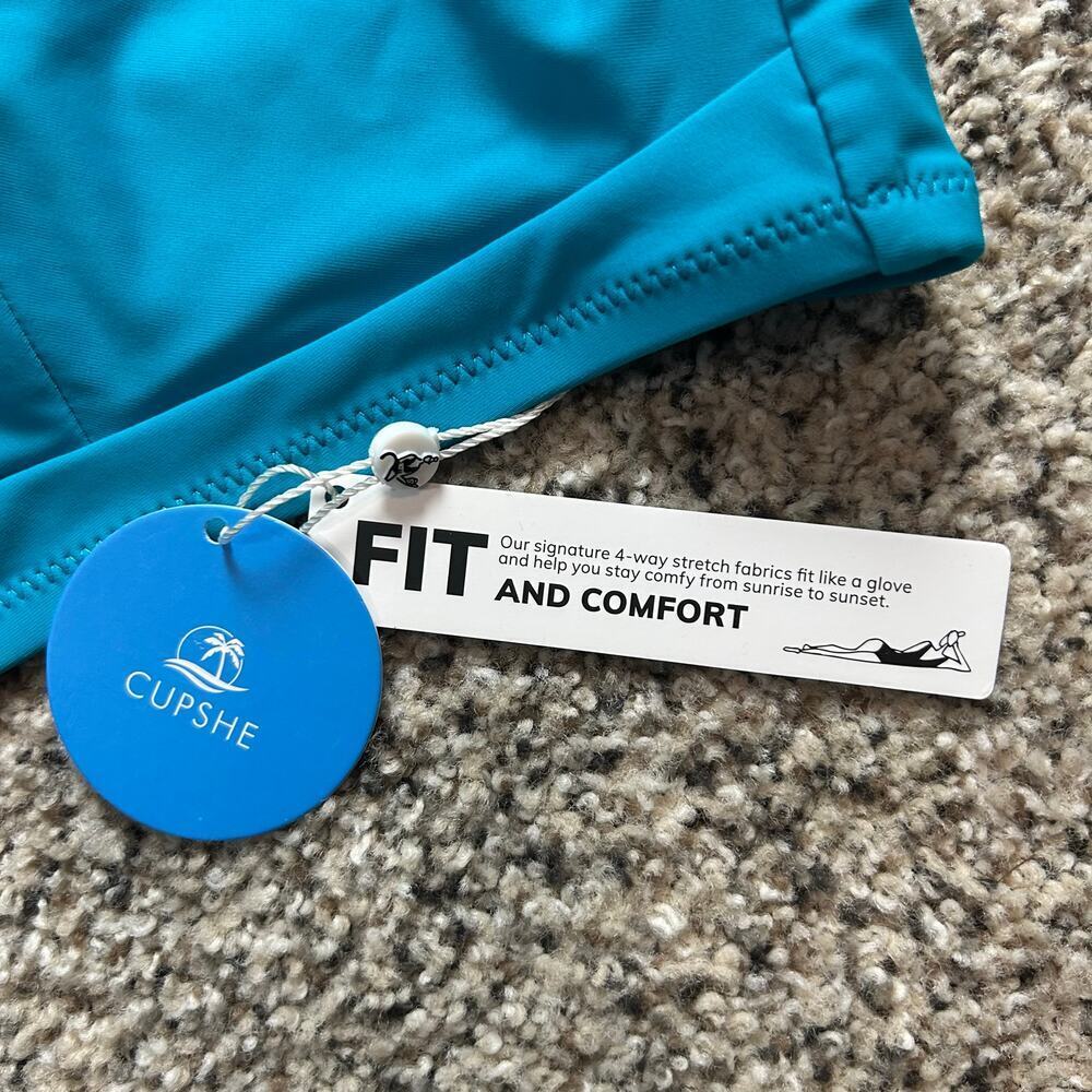Cupshe Bikini Top Size 1X Teal Blue Tie Back NWT - Picture 4 of 7